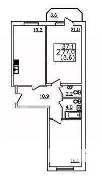 2-к квартира, строящийся дом, 77м2, 5/12 этаж