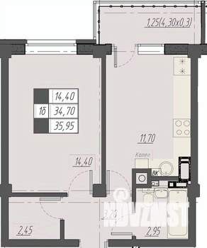 1-к квартира, строящийся дом, 36м2, 6/8 этаж