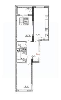 2-к квартира, строящийся дом, 74м2, 3/14 этаж