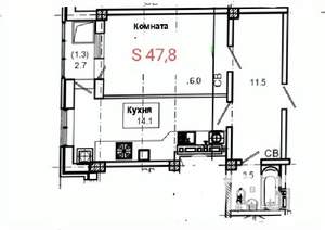 1-к квартира, строящийся дом, 48м2, 8/10 этаж
