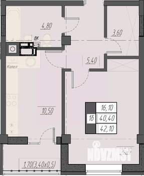 1-к квартира, строящийся дом, 42м2, 8/8 этаж