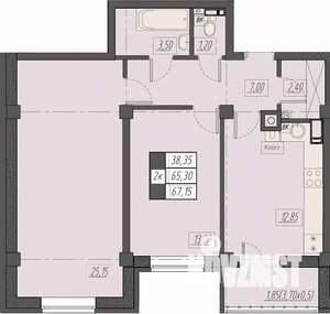 2-к квартира, строящийся дом, 67м2, 4/8 этаж