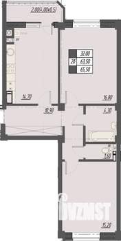 2-к квартира, строящийся дом, 66м2, 2/8 этаж
