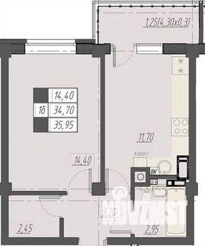 1-к квартира, строящийся дом, 36м2, 6/8 этаж