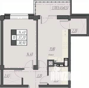 1-к квартира, строящийся дом, 39м2, 8/8 этаж