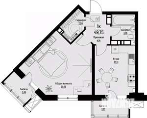 1-к квартира, вторичка, 50м2, 9/12 этаж