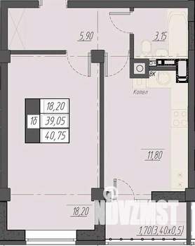 1-к квартира, строящийся дом, 41м2, 6/8 этаж