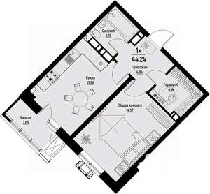 1-к квартира, вторичка, 44м2, 4/12 этаж