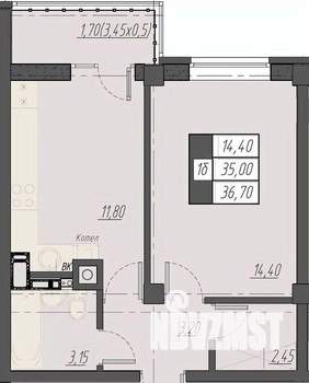 1-к квартира, строящийся дом, 37м2, 5/8 этаж