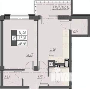 1-к квартира, строящийся дом, 39м2, 5/8 этаж