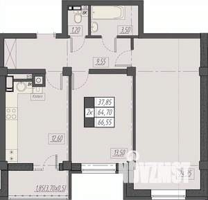 2-к квартира, строящийся дом, 67м2, 2/8 этаж