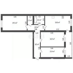 3-к квартира, вторичка, 90м2, 6/6 этаж