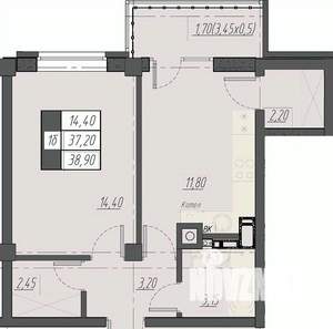 1-к квартира, строящийся дом, 39м2, 7/8 этаж