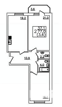 2-к квартира, строящийся дом, 77м2, 7/12 этаж