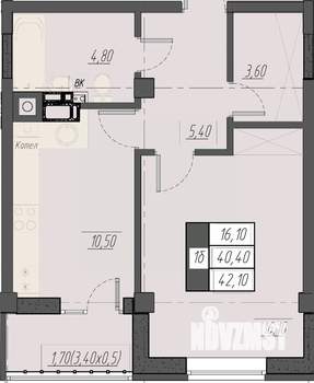 1-к квартира, строящийся дом, 42м2, 5/8 этаж