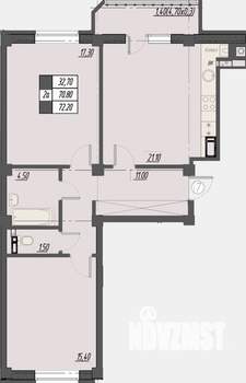 2-к квартира, строящийся дом, 72м2, 3/8 этаж
