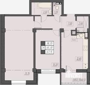 2-к квартира, строящийся дом, 67м2, 4/8 этаж
