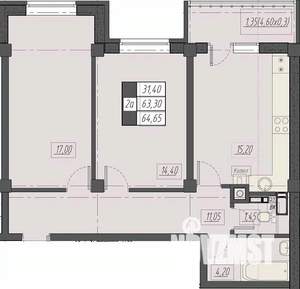 2-к квартира, строящийся дом, 65м2, 6/8 этаж